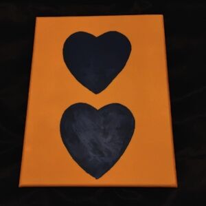 two hearts wall art on canvas handpainted blue tan size 8x10 inches